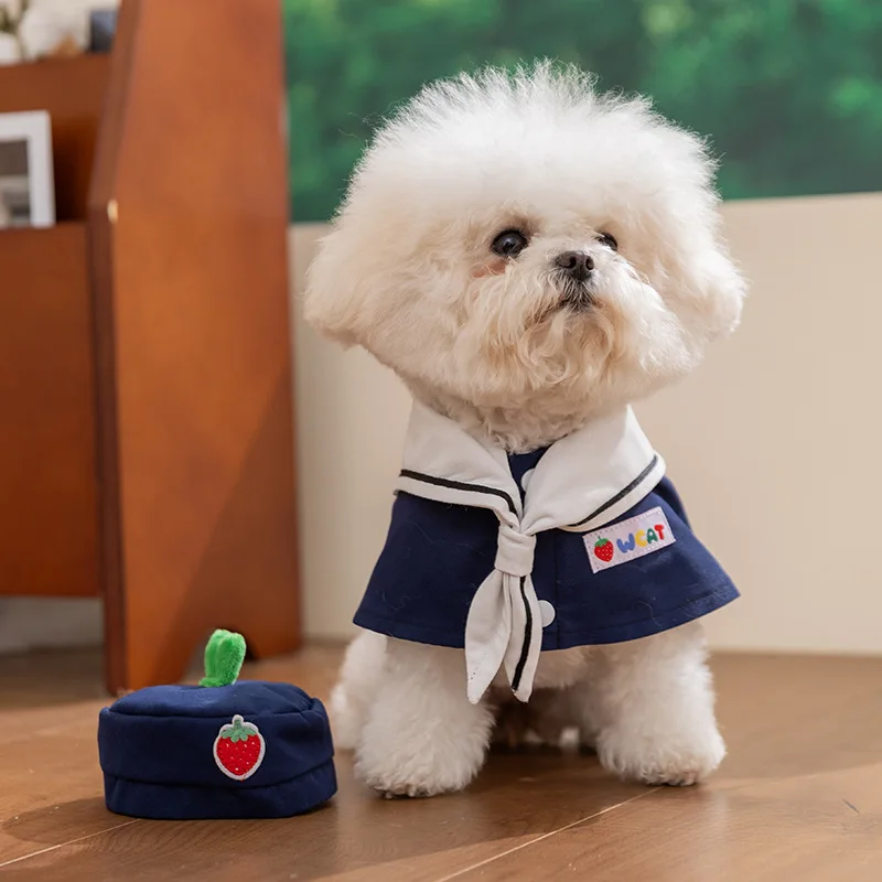 Cute Sailor Dog Cape with Matching Hat Navy Blue Pet Cloak with Sailor Collar Pet Costume for Bichon Pomeranian Teddy
Cute Sailor Dog Cape with Matching Hat Navy Blue Pet Cloak with Sailor Collar Pet Costume for Bichon Pomeranian Teddy