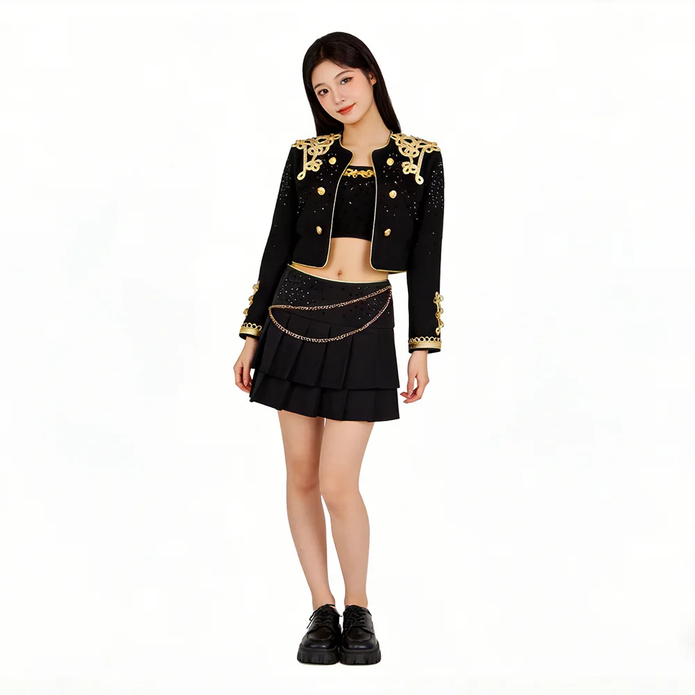 Women Black Gold Embroidery Kpop Stage Costume Jazz Hip Hop Dance Outfit Singer Concert Performance Club Party Costume
Women Black Gold Embroidery Kpop Stage Costume Jazz Hip Hop Dance Outfit Singer Concert Performance Club Party Costume
