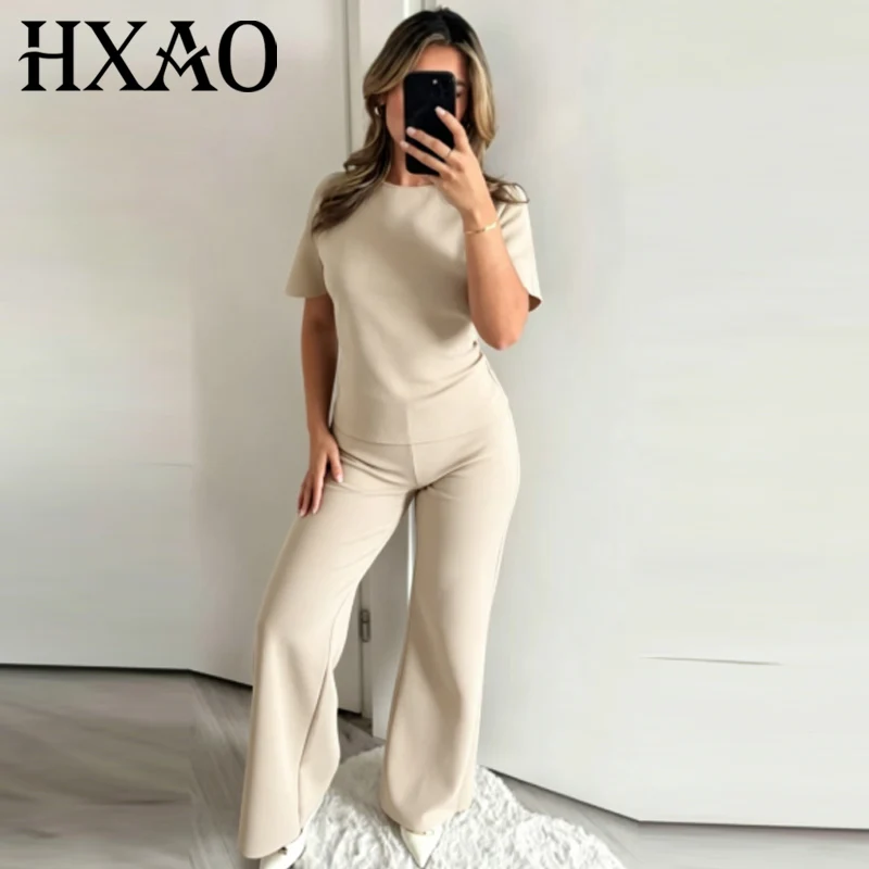 HXAO Wide Leg Pants Set Women's Suit Summer 2026 Basic Backless Short Sleeve t-Shirt Outfit Chic High Waist Elastic Trouser Pant
HXAO Wide Leg Pants Set Women's Suit Summer 2026 Basic Backless Short Sleeve t-Shirt Outfit Chic High Waist Elastic Trouser Pant