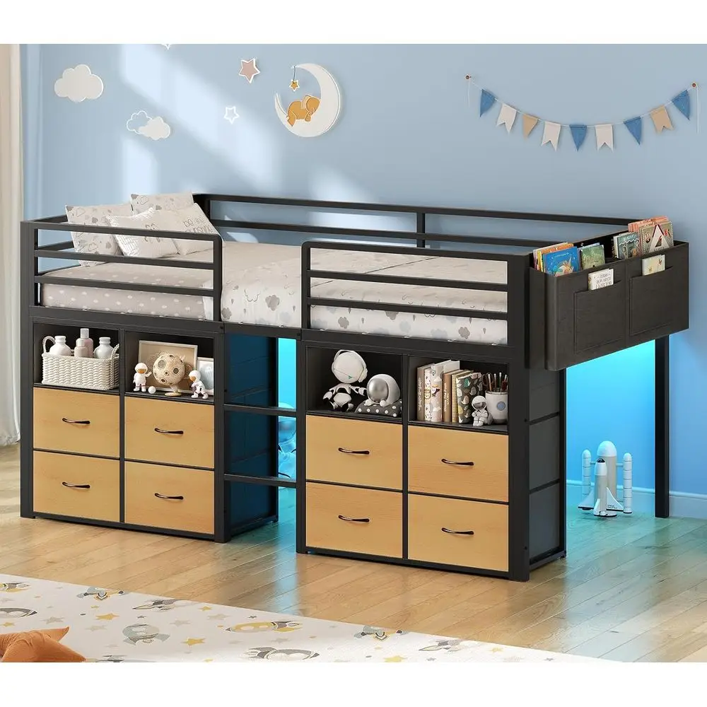 Низкая кровать-чердак, двойной размер, 8 ящиков для хранения вещей, книжный шкаф, светодиодная подсветка, металлическая детская кровать, 14 ограждений, игровое пространство под кроватью, нет B
Низкая кровать-чердак, двойной размер, 8 ящиков для хранения вещей, книжный шкаф, светодиодная подсветка, металлическая детская кровать, 14 ограждений, игровое пространство под кроватью, нет B