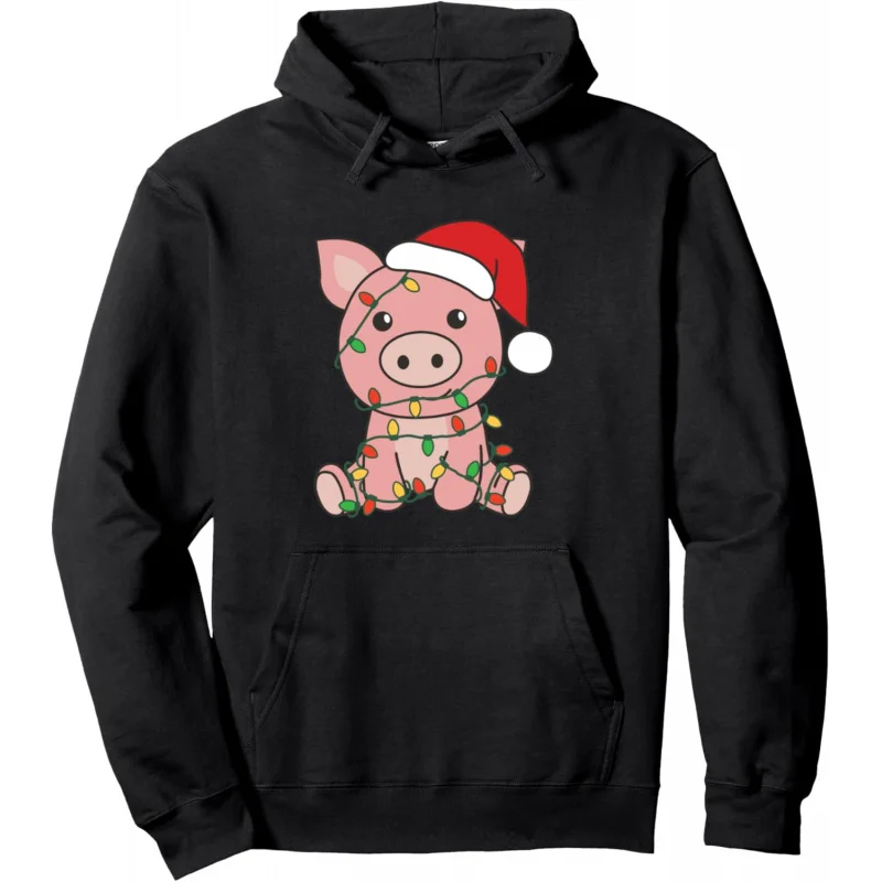 Christmas men's and women's sports casual fashion long sleeved pig happy winter pullover hooded black top
Christmas men's and women's sports casual fashion long sleeved pig happy winter pullover hooded black top