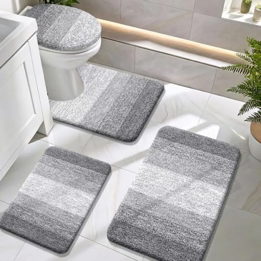 Bathroom Rugs Sets 4 Pcs Soft Microfiber Absorbent Bath Mat U-Shaped Contour Toilet Mat and Toilet Lid Cover Quick Dry Machine
Bathroom Rugs Sets 4 Pcs Soft Microfiber Absorbent Bath Mat U-Shaped Contour Toilet Mat and Toilet Lid Cover Quick Dry Machine