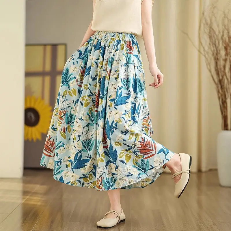 Women's Retro Floral Print A-Line Skirt - Summer High Waisted Elastic Waist Casual Loose Fit Slimming Medium Length Skirt G230
Women's Retro Floral Print A-Line Skirt - Summer High Waisted Elastic Waist Casual Loose Fit Slimming Medium Length Skirt G230