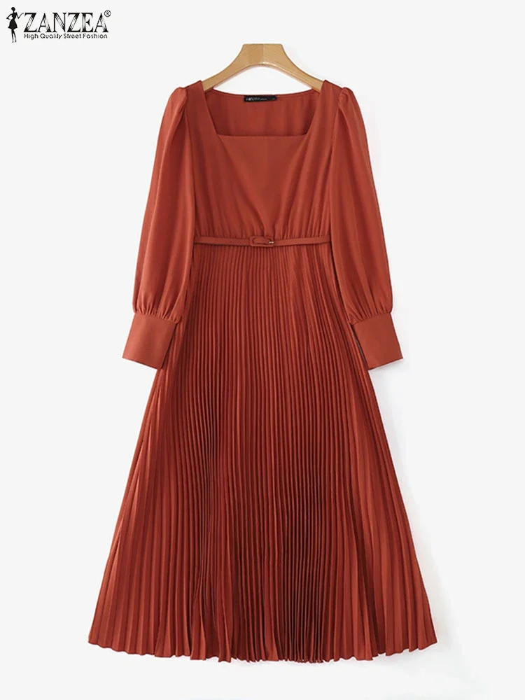 ZANZEA 2025 Spring Belted Dress Women Solid Long Dresses Fashion Square Collar Vestidos Korean Long Lantern Sleeve Pleating Robe
ZANZEA 2025 Spring Belted Dress Women Solid Long Dresses Fashion Square Collar Vestidos Korean Long Lantern Sleeve Pleating Robe