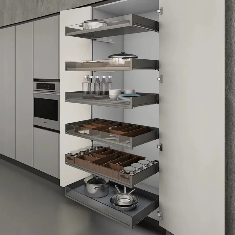 Glass smooth pull-out drawer universal high cabinet bottom cabinet system, modern luxury, built-in storage basket
Glass smooth pull-out drawer universal high cabinet bottom cabinet system, modern luxury, built-in storage basket