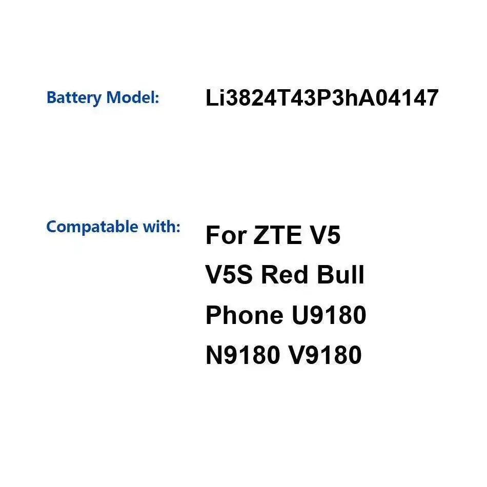Прочный для телефона Zte Red Bull V5 V5S U9180 N9180 V9180 Li3824t43p3ha04147 2400 мАч мобильный аккумулятор 
Прочный для телефона Zte Red Bull V5 V5S U9180 N9180 V9180 Li3824t43p3ha04147 2400 мАч мобильный аккумулятор
