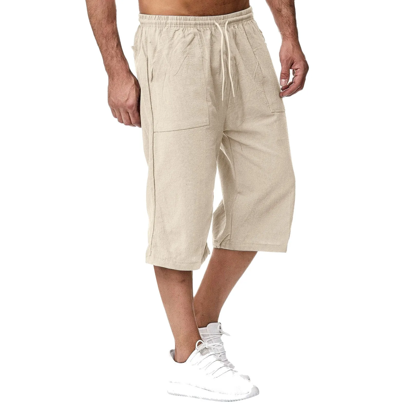Summer Men's Casual Cropped Long pants Cotton Solid Color Elastic Drawstring Trousers Beach Vacation Jogging Loose Sweatpants
Summer Men's Casual Cropped Long pants Cotton Solid Color Elastic Drawstring Trousers Beach Vacation Jogging Loose Sweatpants