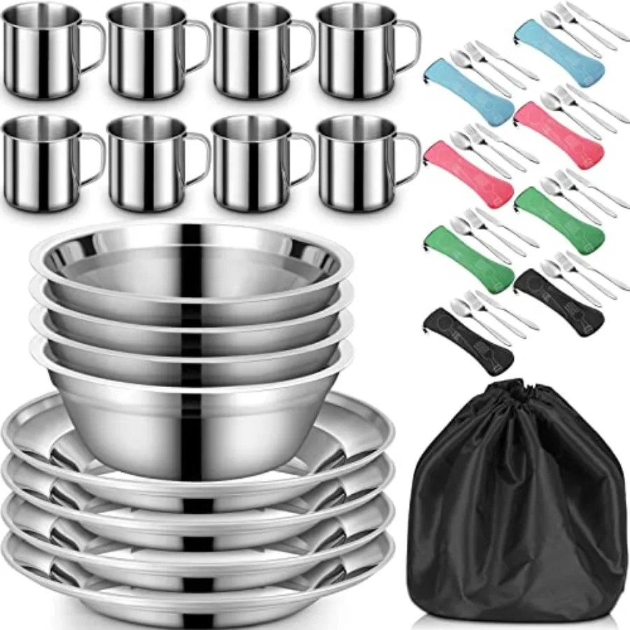 58 Pcs Camping Plates Cups and Bowls Set Stainless Steel Dishes Mess Kit Utensils Tableware with Spoons Forks Knives Storage Ba
58 Pcs Camping Plates Cups and Bowls Set Stainless Steel Dishes Mess Kit Utensils Tableware with Spoons Forks Knives Storage Ba