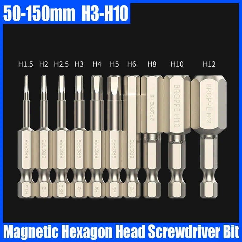 50/75/100/150MM H3-H10 Hexagon Socket Screwdriver Bit Magnetic Electric Batch Head High Hardness S2 Alloy Steel Screw Driver Bit
50/75/100/150MM H3-H10 Hexagon Socket Screwdriver Bit Magnetic Electric Batch Head High Hardness S2 Alloy Steel Screw Driver Bit