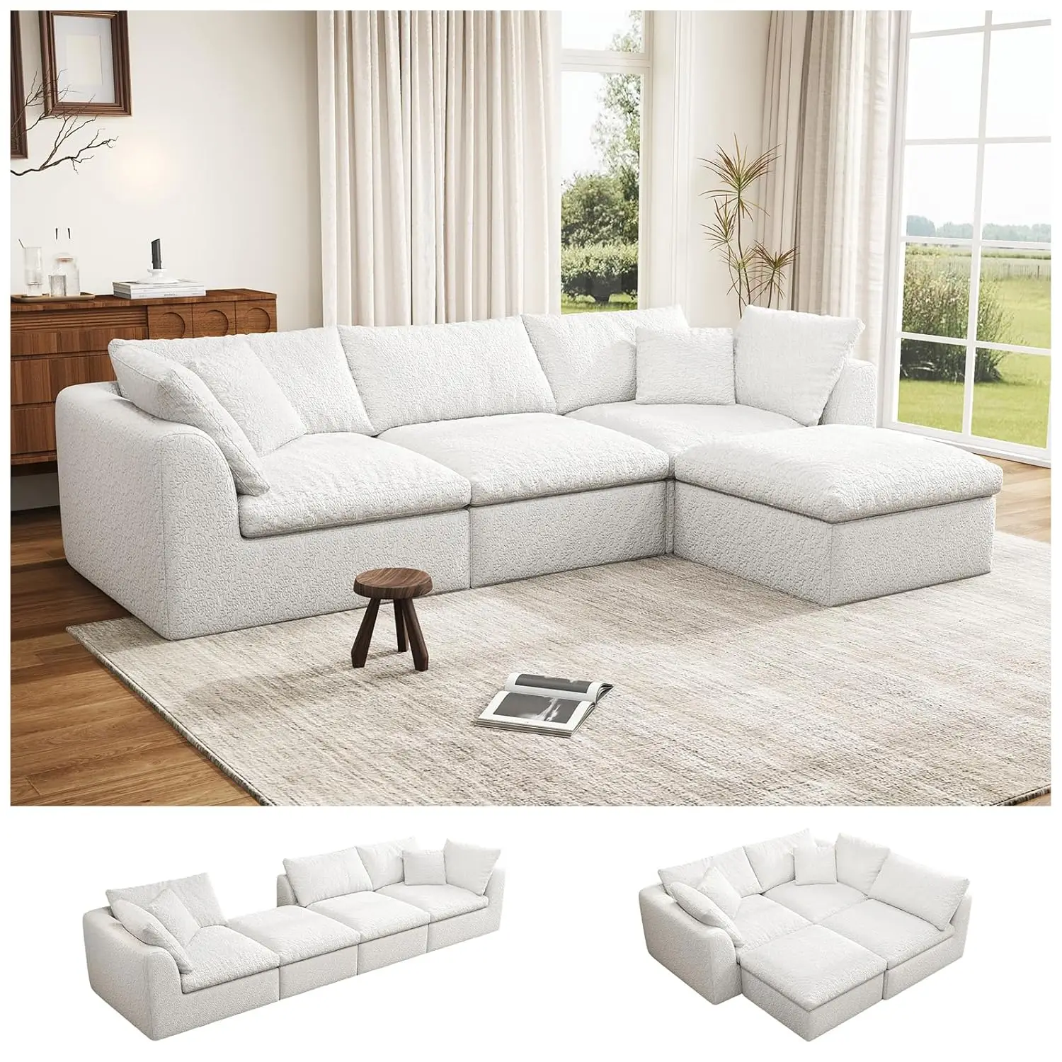 Модульный секционный диван 108 дюймов с передвижным пуфом, не требует сборки, бескаркасный диван-облако, глубокое сиденье, L-образный, на заказ
Модульный секционный диван 108 дюймов с передвижным пуфом, не требует сборки, бескаркасный диван-облако, глубокое сиденье, L-образный, на заказ