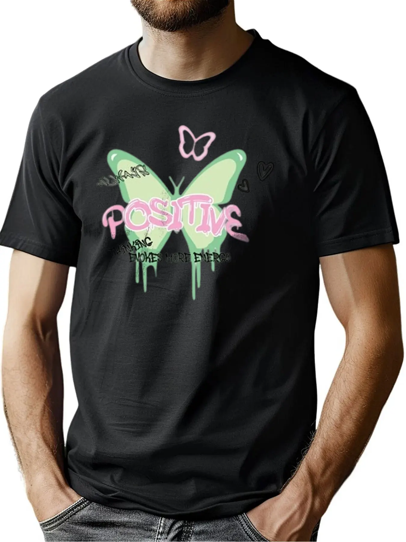 Men's Soft Cotton Crew Neck Tee With "POSITIVE" Butterfly Print, Comfortable Casual Shirt For Outdoor Activities, Christmas Gif
Men's Soft Cotton Crew Neck Tee With "POSITIVE" Butterfly Print, Comfortable Casual Shirt For Outdoor Activities, Christmas Gif