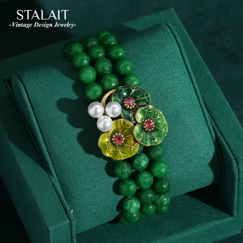Vintage Emerald Green Multi Layer Beaded Charm for Women Strand Bracelets Natural Stones Jewelry Lotus Leaf Wedding Mum Gift
Vintage Emerald Green Multi Layer Beaded Charm for Women Strand Bracelets Natural Stones Jewelry Lotus Leaf Wedding Mum Gift