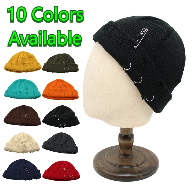 Vintage Distressed Knit Beanie Solid Color Hip Hop Street Style Hat with Piercing Ring & Safety Pin for Autumn Winter Keep Warm
Vintage Distressed Knit Beanie Solid Color Hip Hop Street Style Hat with Piercing Ring & Safety Pin for Autumn Winter Keep Warm