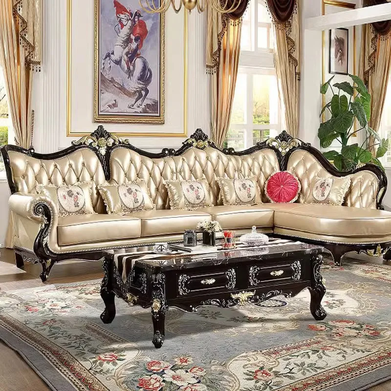 HYS European leather corner sofa combination living room solid wood carving flower ebony first layer cowhide luxury villa
HYS European leather corner sofa combination living room solid wood carving flower ebony first layer cowhide luxury villa