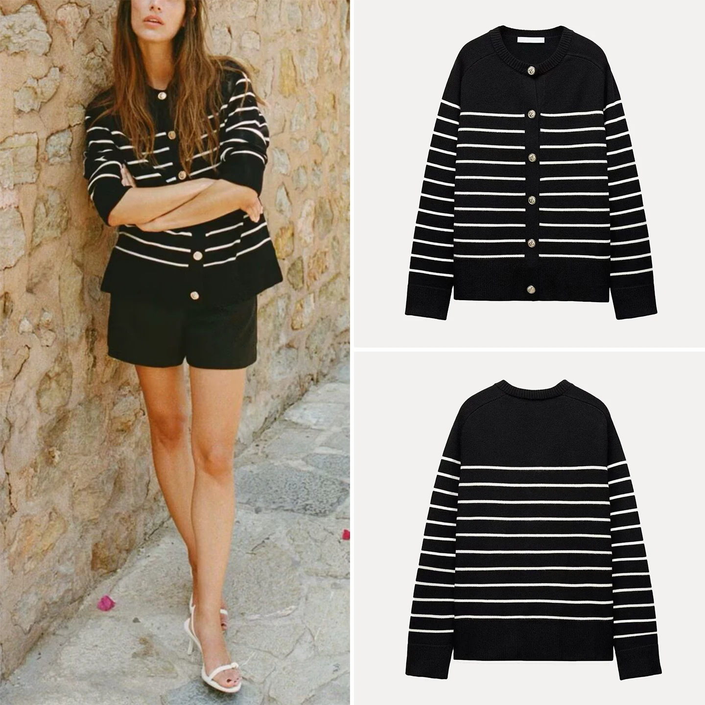 Женский вязаный кардиган на осень 2025 с металлическими пуговицами, в полоску, с длинными рукавами, круглым вырезом, стандартной длины, размер Z
Женский вязаный кардиган на осень 2025 с металлическими пуговицами, в полоску, с длинными рукавами, круглым вырезом, стандартной длины, размер Z