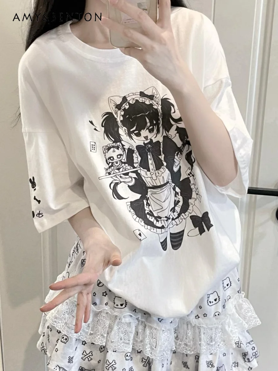 Japanese Two-Dimensional Printed White Short Sleeve Tops Sweet Oversized T Shirt Summer Casual Round Neck Cotton Subculture Top
Japanese Two-Dimensional Printed White Short Sleeve Tops Sweet Oversized T Shirt Summer Casual Round Neck Cotton Subculture Top