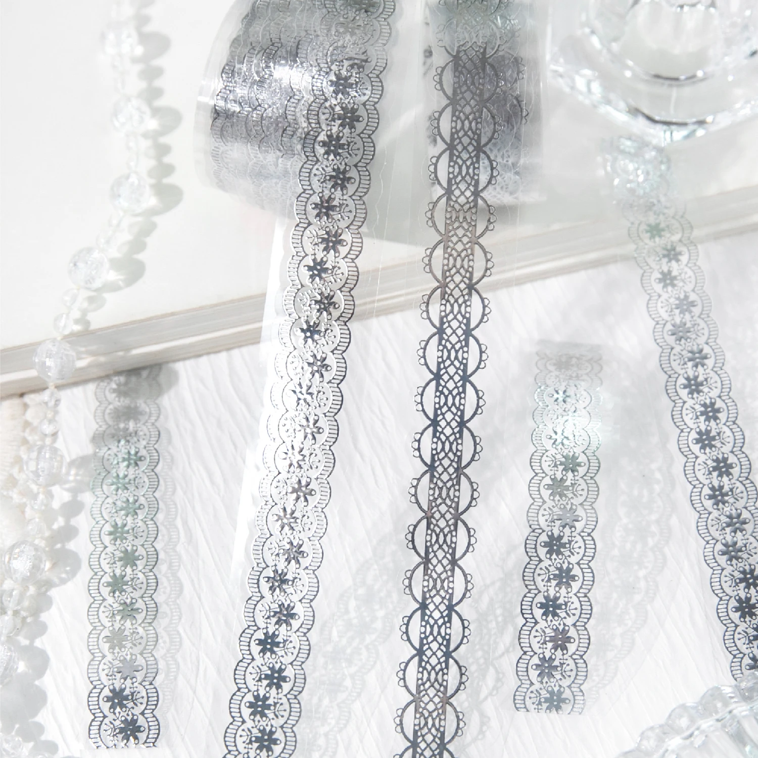 8 styles It's All Romance Series Lace Border Pattern Laser Silver Tape DIY Scrapbook Aesthetics Decor Journal Supplies
8 styles It's All Romance Series Lace Border Pattern Laser Silver Tape DIY Scrapbook Aesthetics Decor Journal Supplies