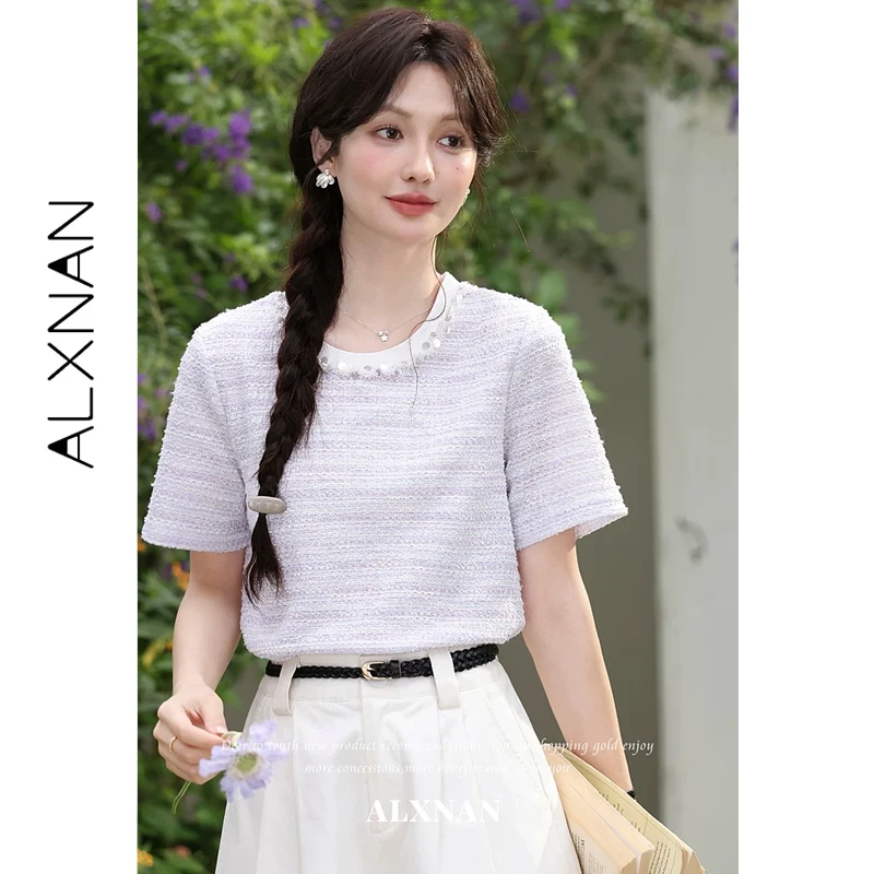 ALXNAN Light Purple T-shirt 2026 Summer Women Round Neck Sequin T-shirts Elegant Casual Fashion Loose-fit Female Tops L63819
ALXNAN Light Purple T-shirt 2026 Summer Women Round Neck Sequin T-shirts Elegant Casual Fashion Loose-fit Female Tops L63819