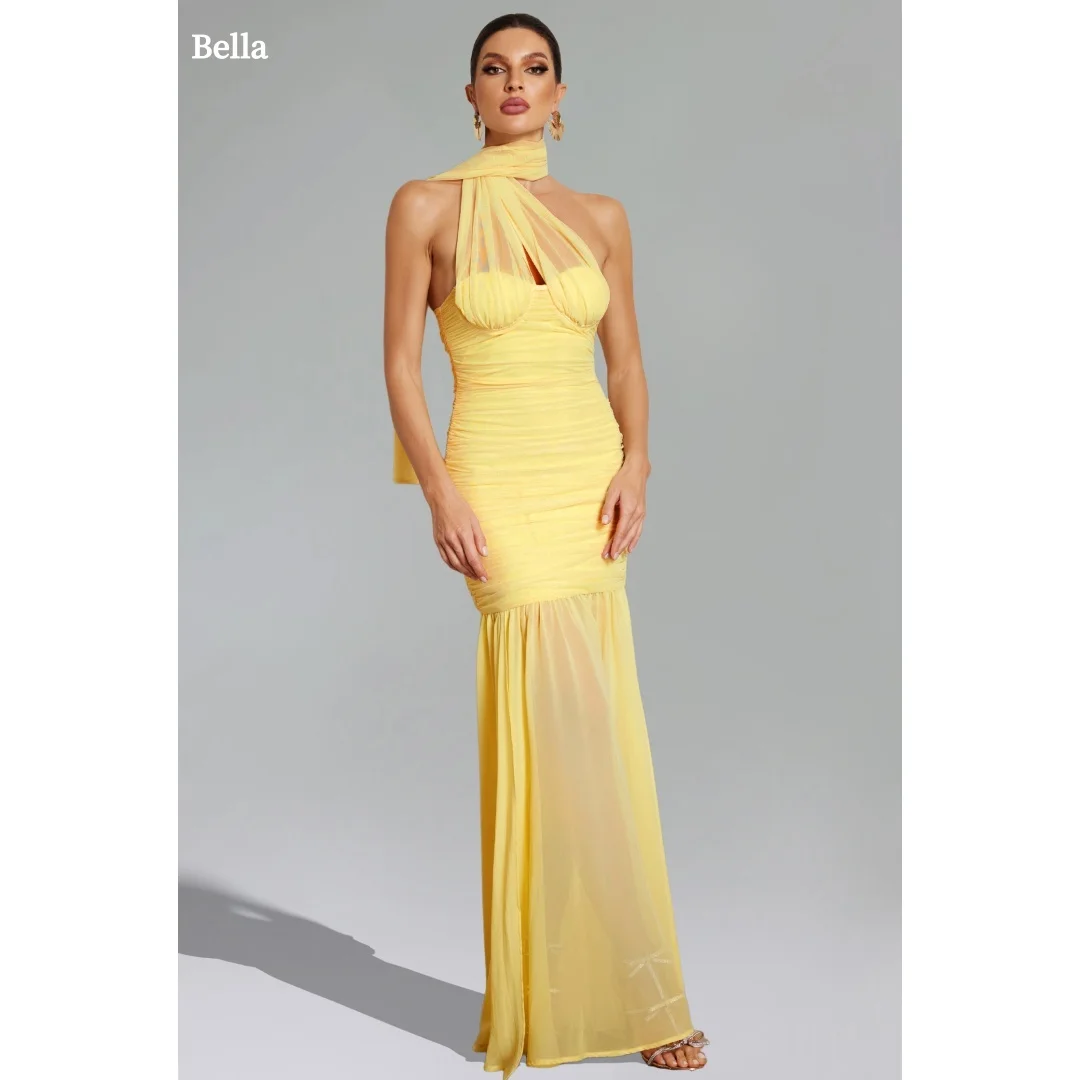 Bella Customized Yellow One Shoulder Prom Dress with Ruched Bodice and Chiffon Halter Detail robes de soirée Party Dresses 2026
Bella Customized Yellow One Shoulder Prom Dress with Ruched Bodice and Chiffon Halter Detail robes de soirée Party Dresses 2026