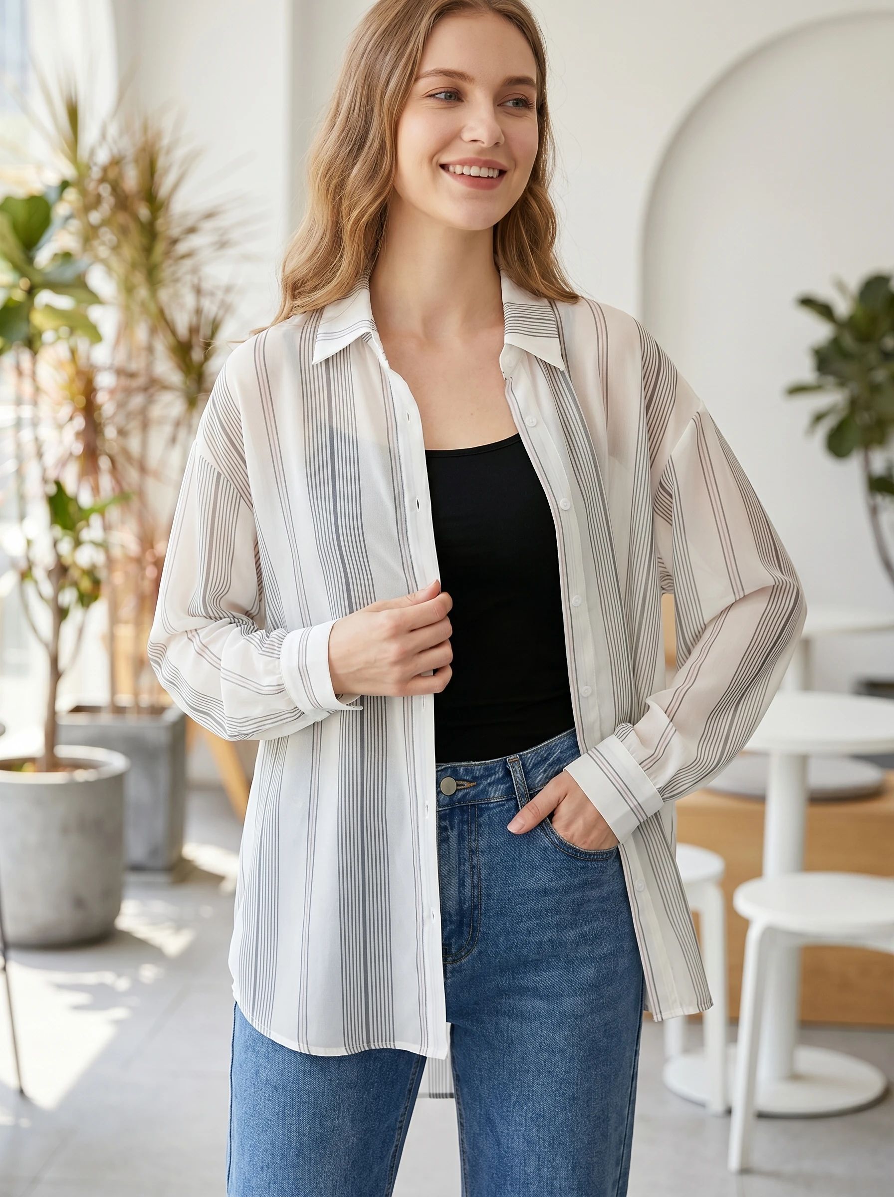 Gadinus Women's Striped Collared Blouse Long Sleeve Button Down Shirt Office Casual Top
Gadinus Women's Striped Collared Blouse Long Sleeve Button Down Shirt Office Casual Top