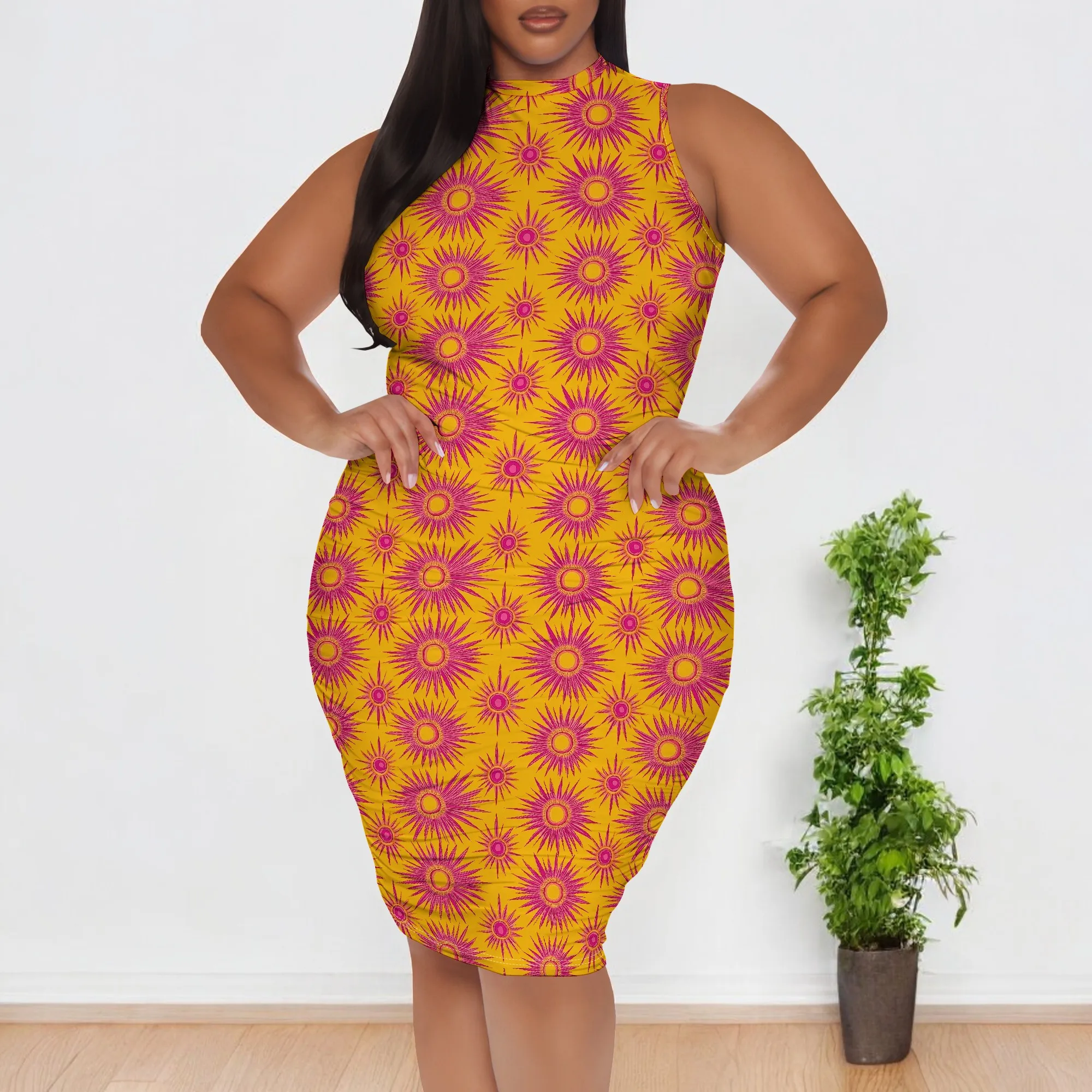 African Print Plus Size Dress XL-6XL Women's Sleeveless Yellow Summer Sunburst Midi Dress for Festival 2025
African Print Plus Size Dress XL-6XL Women's Sleeveless Yellow Summer Sunburst Midi Dress for Festival 2025