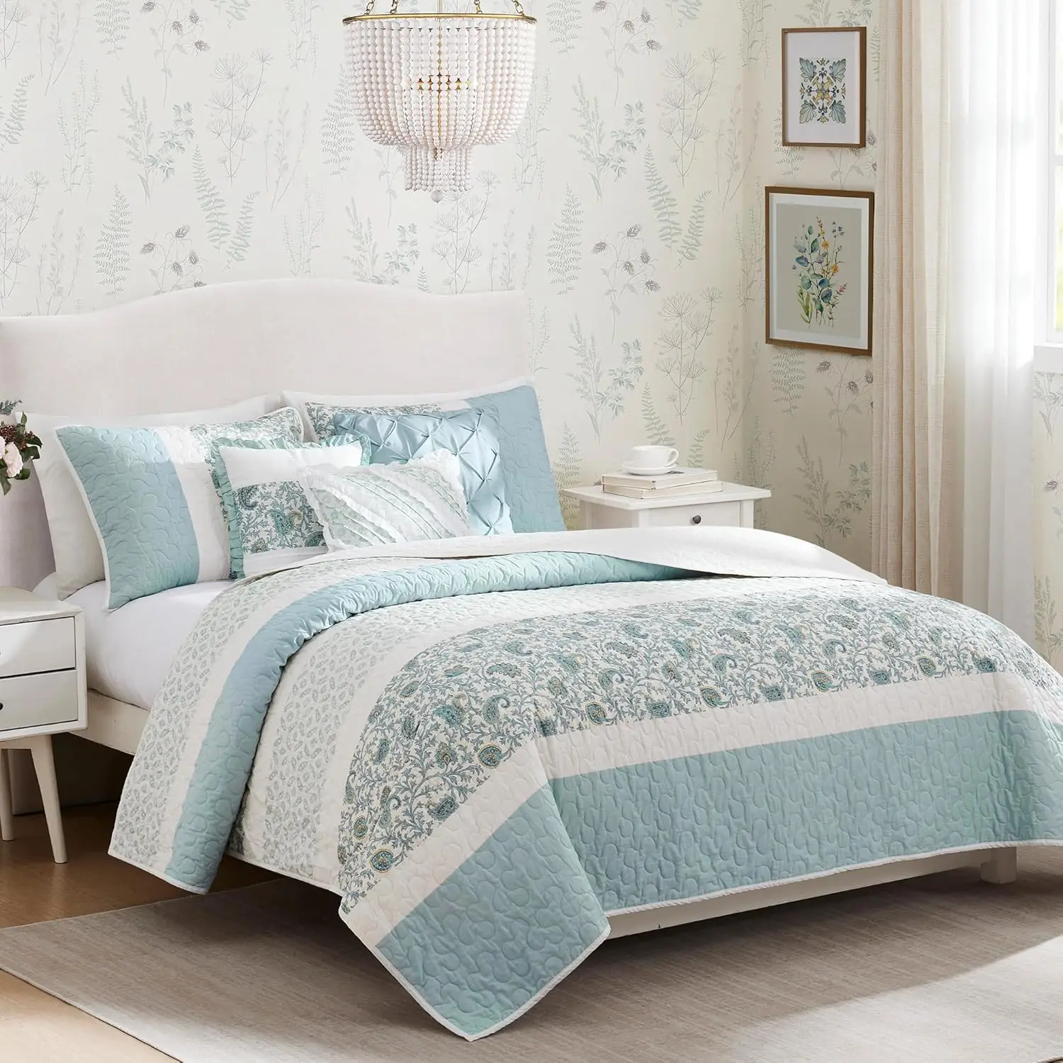 Cotton Quilt Set Floral Print, Double Sided Stitching, All Season, Lightweight Coverlet Shabby Chic Bedding Layer, Matching Sham
Cotton Quilt Set Floral Print, Double Sided Stitching, All Season, Lightweight Coverlet Shabby Chic Bedding Layer, Matching Sham