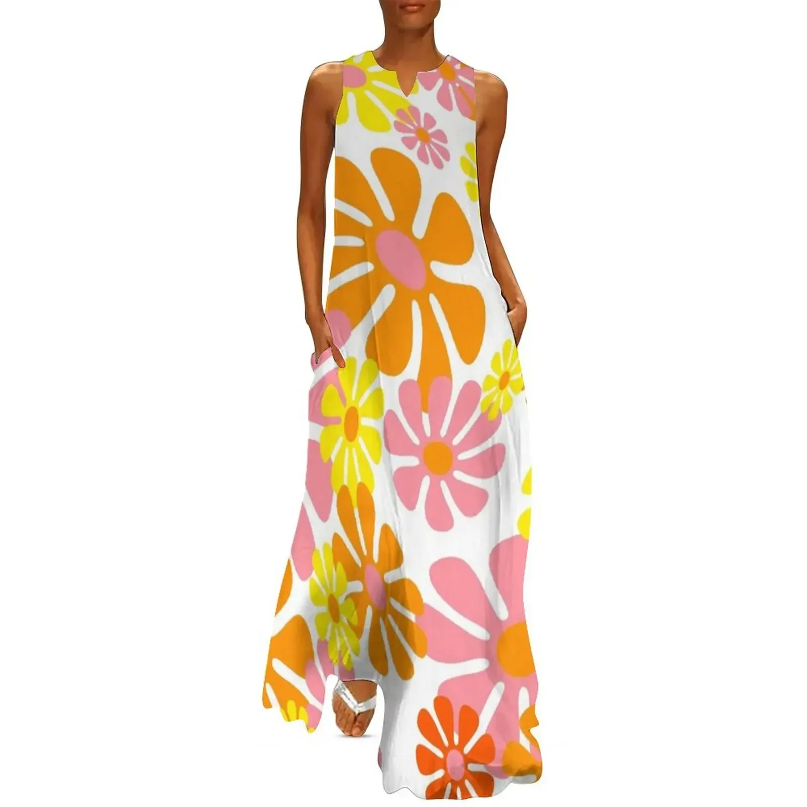 60's Retro Liquid Flowers in Orange, Yellow and Pink Long Dress summer dress korean women Dresses evening dress women
60's Retro Liquid Flowers in Orange, Yellow and Pink Long Dress summer dress korean women Dresses evening dress women