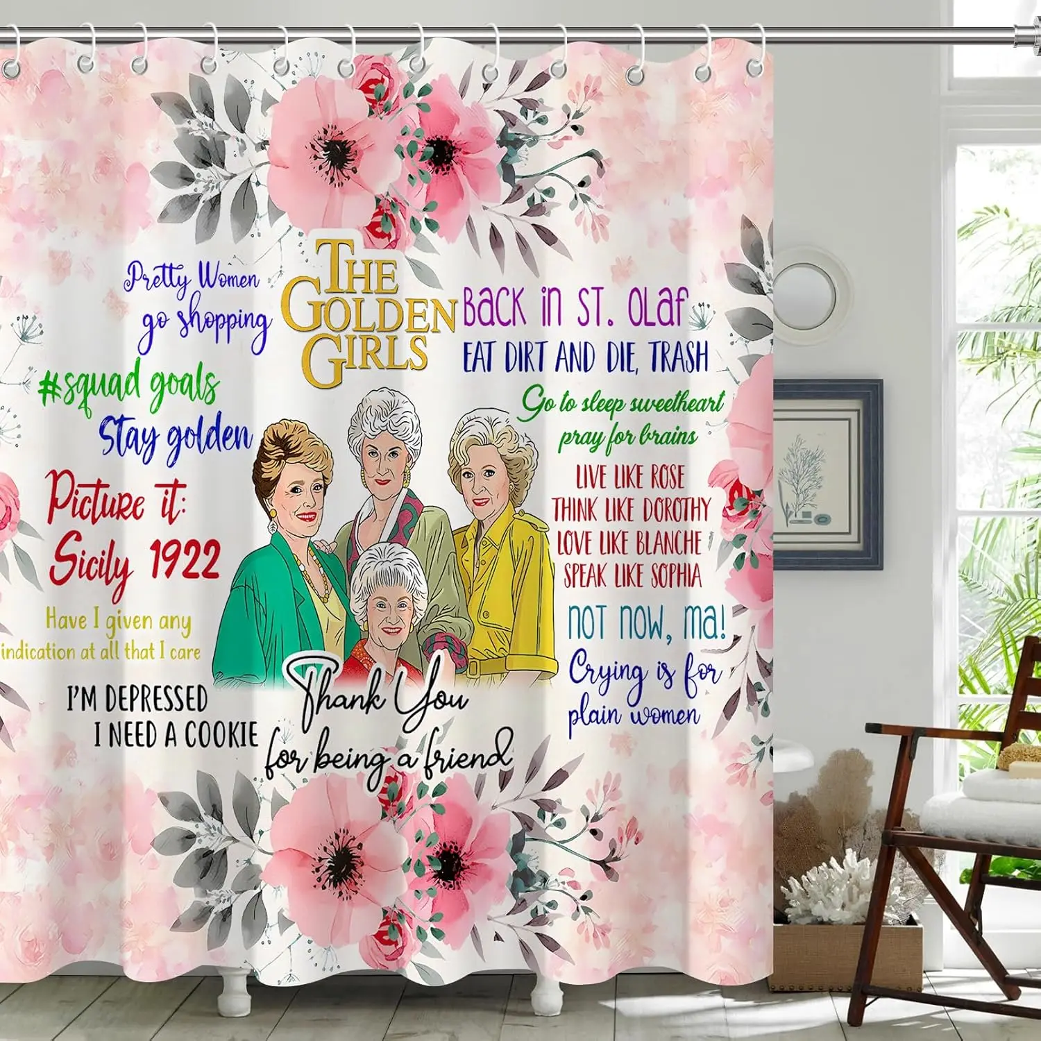 Золотая занавеска для душа для девочек, подарки для ТВ-шоу для женщин и друзей, водонепроницаемый декор для ванной комнаты, набор занавесок для душа с крючками
Золотая занавеска для душа для девочек, подарки для ТВ-шоу для женщин и друзей, водонепроницаемый декор для ванной комнаты, набор занавесок для душа с крючками