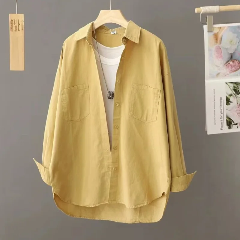 Женская хлопковая рубашка с длинным рукавом, свободная повседневная блузка в корейском стиле, весенне-осенняя верхняя одежда для отдыха
Женская хлопковая рубашка с длинным рукавом, свободная повседневная блузка в корейском стиле, весенне-осенняя верхняя одежда для отдыха