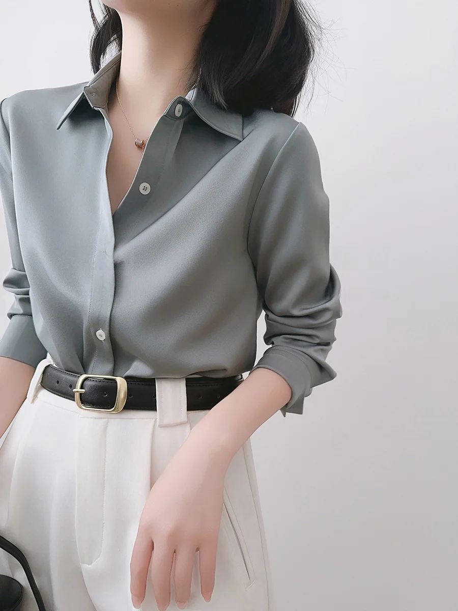 XALI een ey Silk irt Women's Career Interview Clothing OL Commute Top Straight Tube Long Sve Button Pure Color
XALI een ey Silk irt Women's Career Interview Clothing OL Commute Top Straight Tube Long Sve Button Pure Color