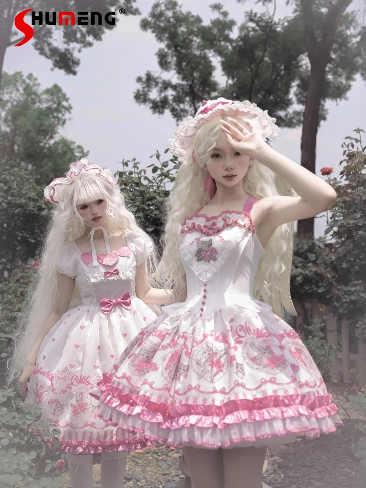 Japanese Sweet Cute Cat Print Ruffles Stitching Embroidered Bow Puff Sleeve High Waist Slim Princess Lolita Short OP Dress Women
Japanese Sweet Cute Cat Print Ruffles Stitching Embroidered Bow Puff Sleeve High Waist Slim Princess Lolita Short OP Dress Women