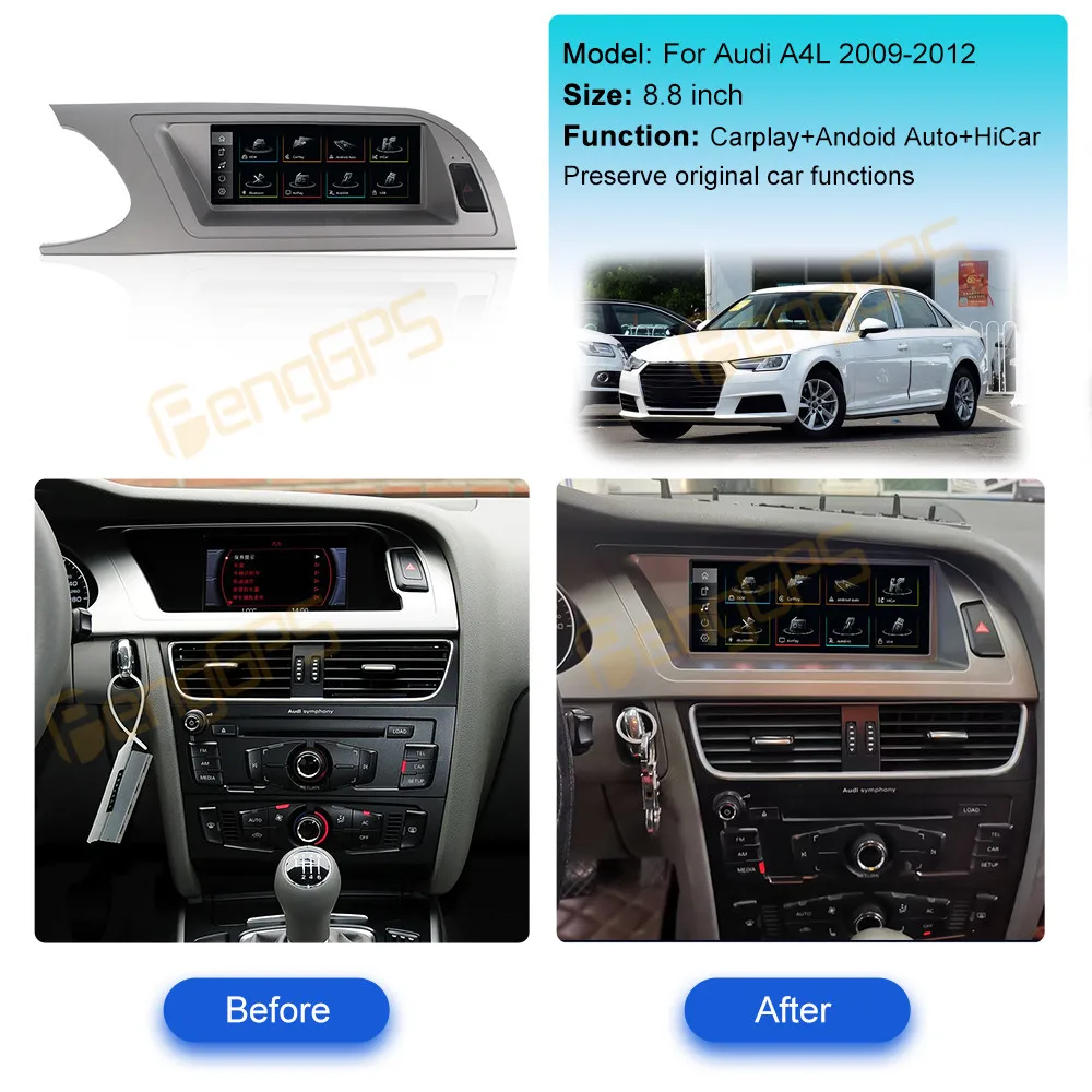 8.8 Inch Linux HD Multimedia Screen Wireless CarPlay For Audi A4L 2009-2012 Android Auto GPS multimedia Player Radio Head Unit
8.8 Inch Linux HD Multimedia Screen Wireless CarPlay For Audi A4L 2009-2012 Android Auto GPS multimedia Player Radio Head Unit