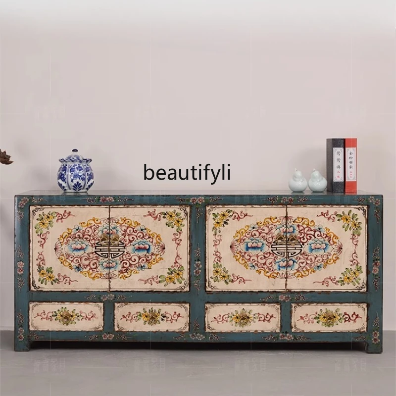 Chinese antique old 4 pumping 4 door low cabinet retro old TV locker classical paint furniture
Chinese antique old 4 pumping 4 door low cabinet retro old TV locker classical paint furniture