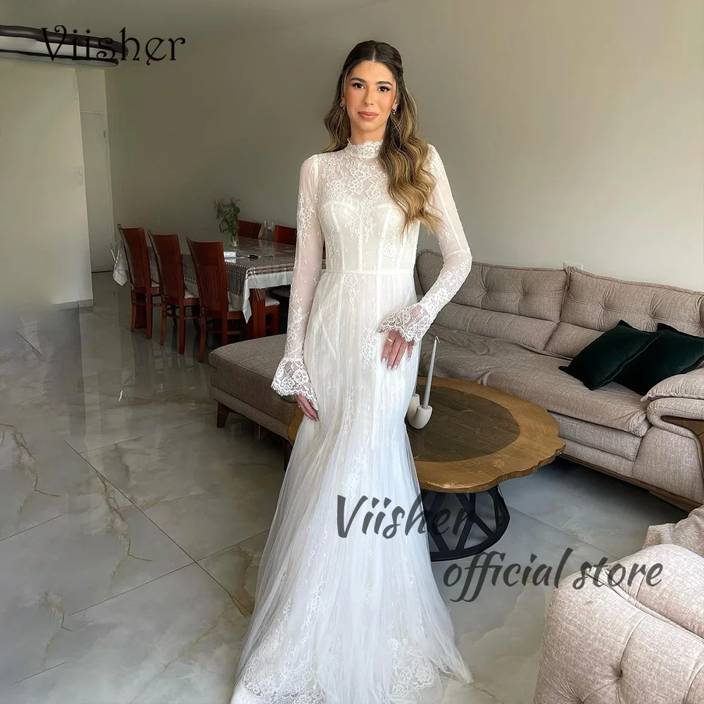 Viisher Luxury Lace Tulle Israel Mermaid Wedding Dresses Full Sleeve High Neck Elegant Bride Dress Customized Long Bridal Gowns
Viisher Luxury Lace Tulle Israel Mermaid Wedding Dresses Full Sleeve High Neck Elegant Bride Dress Customized Long Bridal Gowns