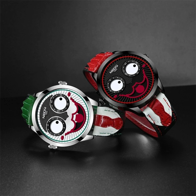 Cool Joker Watch Men Classic Men's Clown Watches Fashion Leather Strap Waterproof Quartz Wristwatches Reloj Hombre Drop Shipping
Cool Joker Watch Men Classic Men's Clown Watches Fashion Leather Strap Waterproof Quartz Wristwatches Reloj Hombre Drop Shipping