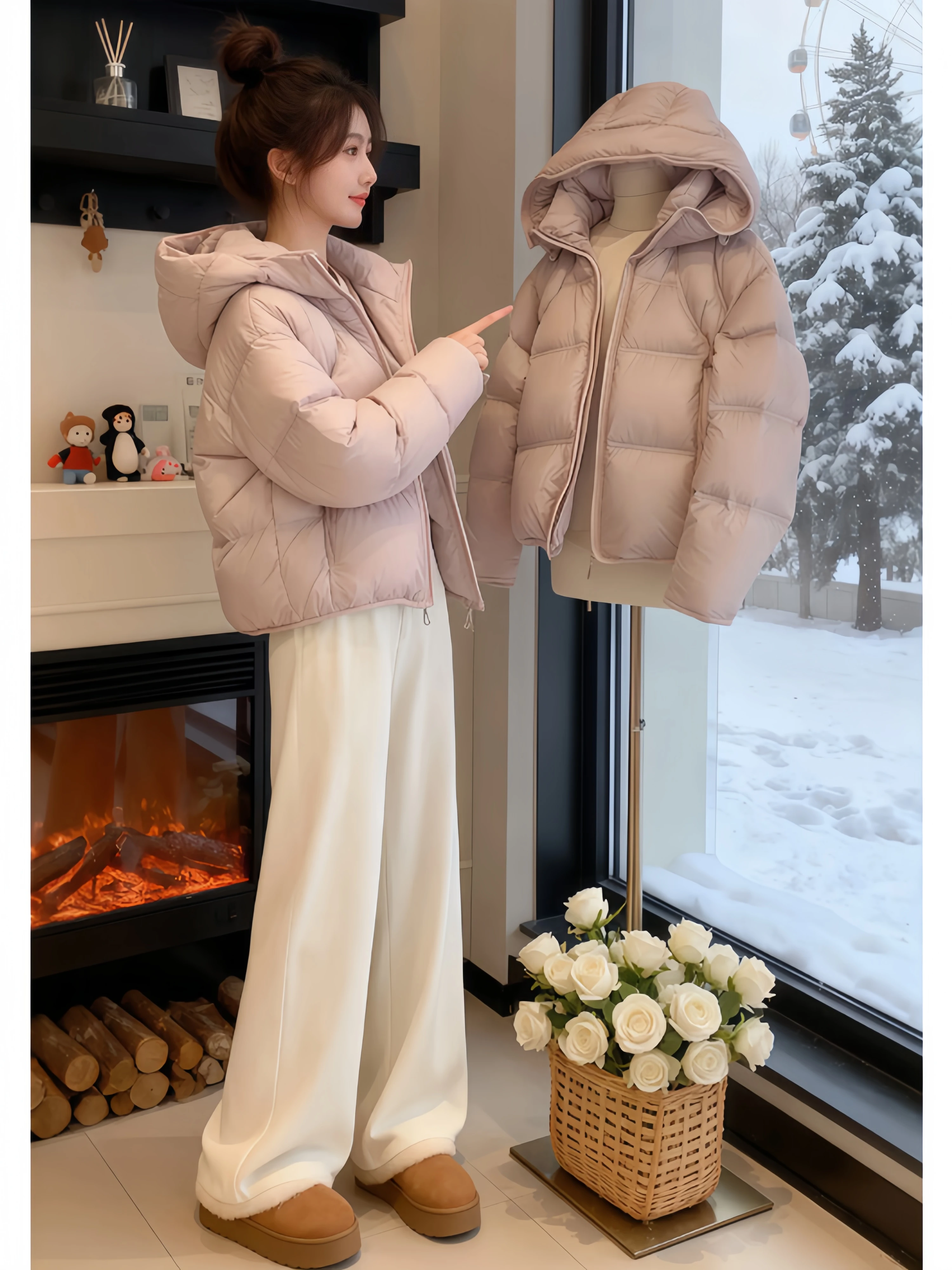 Winter Fashion Women's Hooded down Cotton Jacket High Waist Wide Leg Pants Two Piece Set Warm Casual Style Universal Fit
Winter Fashion Women's Hooded down Cotton Jacket High Waist Wide Leg Pants Two Piece Set Warm Casual Style Universal Fit