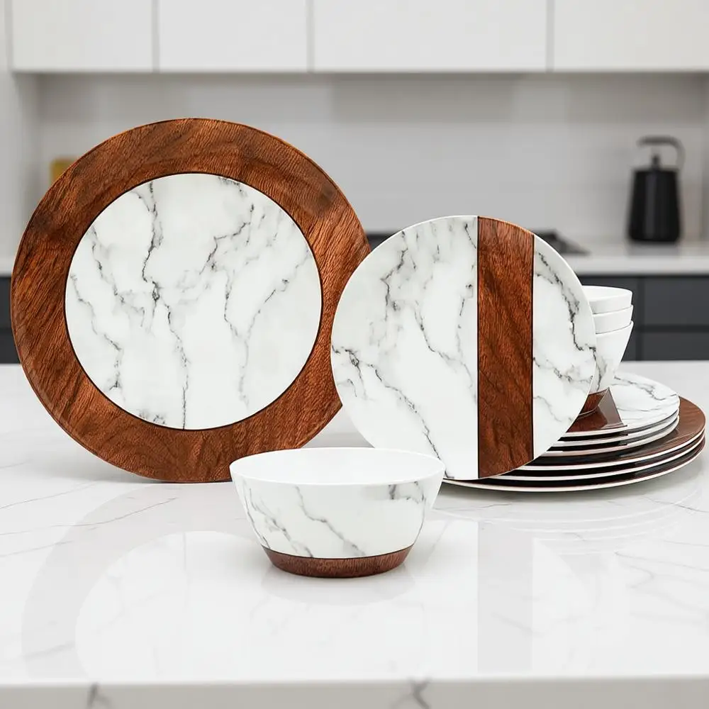 Набор посуды из меламина под мрамор, 12 предметов: тарелки и миски для улицы, небьющаяся посуда под дерево на 4 персоны
Набор посуды из меламина под мрамор, 12 предметов: тарелки и миски для улицы, небьющаяся посуда под дерево на 4 персоны