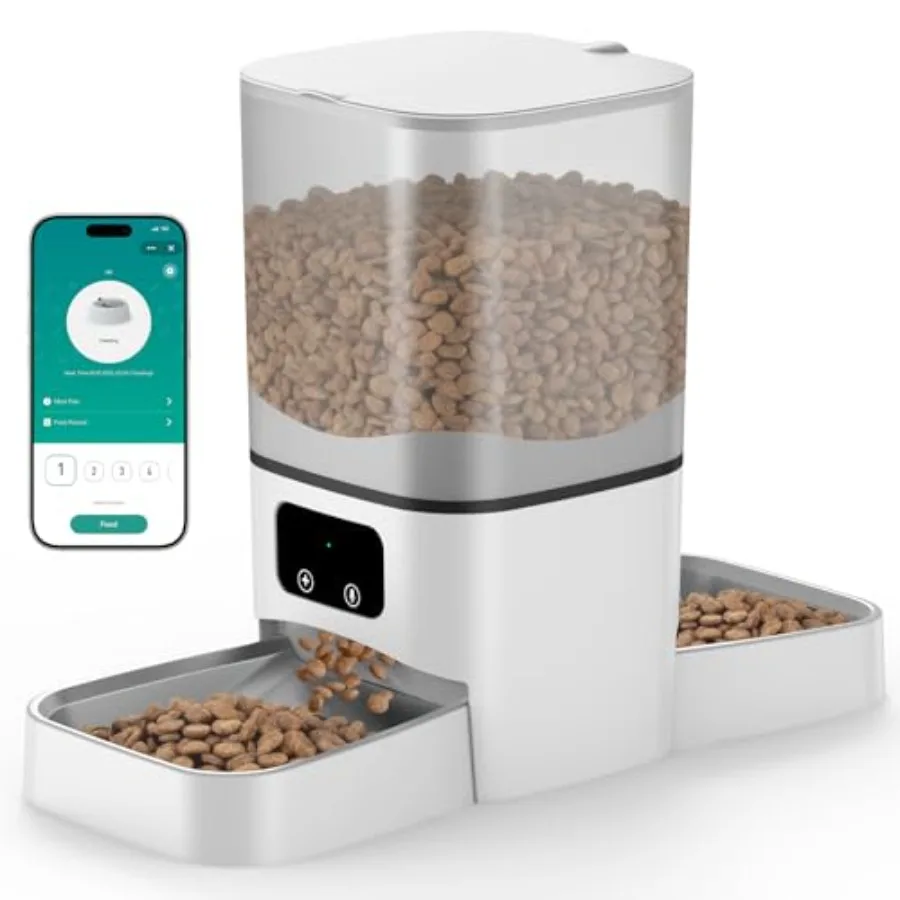 Automatic Cat Feeder for 2 Cats, 6L/25 Cup Large Capacity WiFi Pet Feeder with 2 Stainless Steel Bowls, Dual Power Supply, APP
Automatic Cat Feeder for 2 Cats, 6L/25 Cup Large Capacity WiFi Pet Feeder with 2 Stainless Steel Bowls, Dual Power Supply, APP