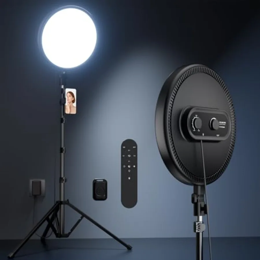 Large Ring Light with Stand, 72" Tripod with Ring Light, 6500K Full-Screen Ringlight Tripod for iPhone with Phone Holder, Selfi
Large Ring Light with Stand, 72" Tripod with Ring Light, 6500K Full-Screen Ringlight Tripod for iPhone with Phone Holder, Selfi