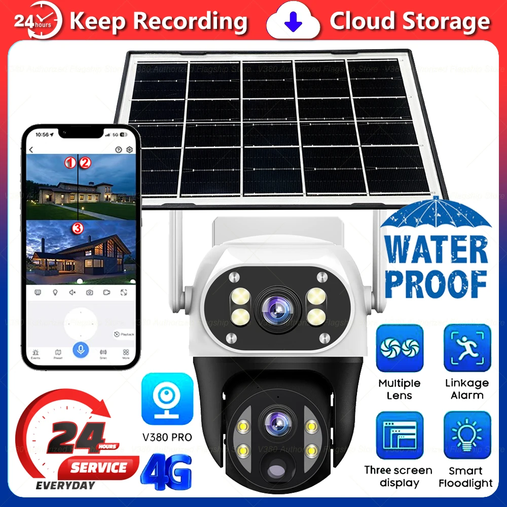 V380 Pro 4G Солнечная камера с двумя объективами для умного дома, защита и безопасность, уличная водонепроницаемая IP-камера видеонаблюдения
V380 Pro 4G Солнечная камера с двумя объективами для умного дома, защита и безопасность, уличная водонепроницаемая IP-камера видеонаблюдения