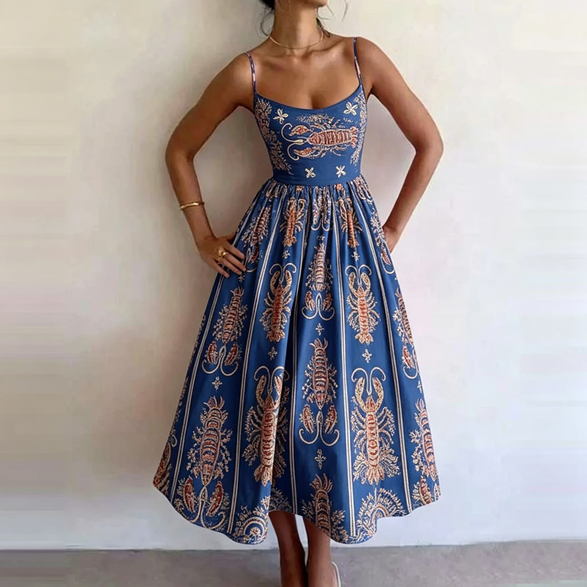 Women's Artistic Print Spaghetti Strap Midi Dress A-Line High Waist Casual Dress Elegant Daily Street Vintage Summer Outfit
Women's Artistic Print Spaghetti Strap Midi Dress A-Line High Waist Casual Dress Elegant Daily Street Vintage Summer Outfit