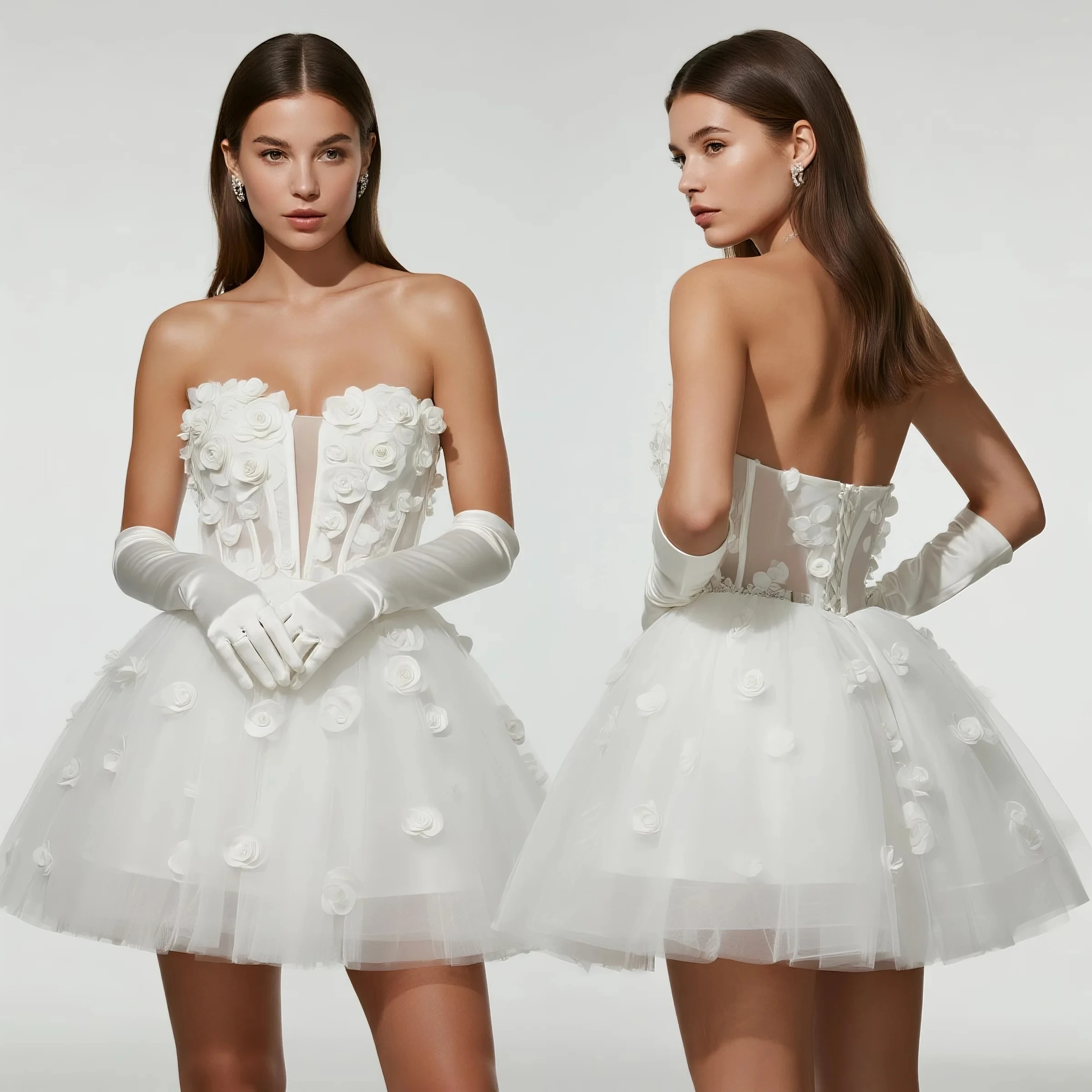 Sweet Strapless Tulle A-Line Short Cocktail Party Dress Luxury Sleeveless Appliques Homecoming Dresses 2025 Free Customized
Sweet Strapless Tulle A-Line Short Cocktail Party Dress Luxury Sleeveless Appliques Homecoming Dresses 2025 Free Customized