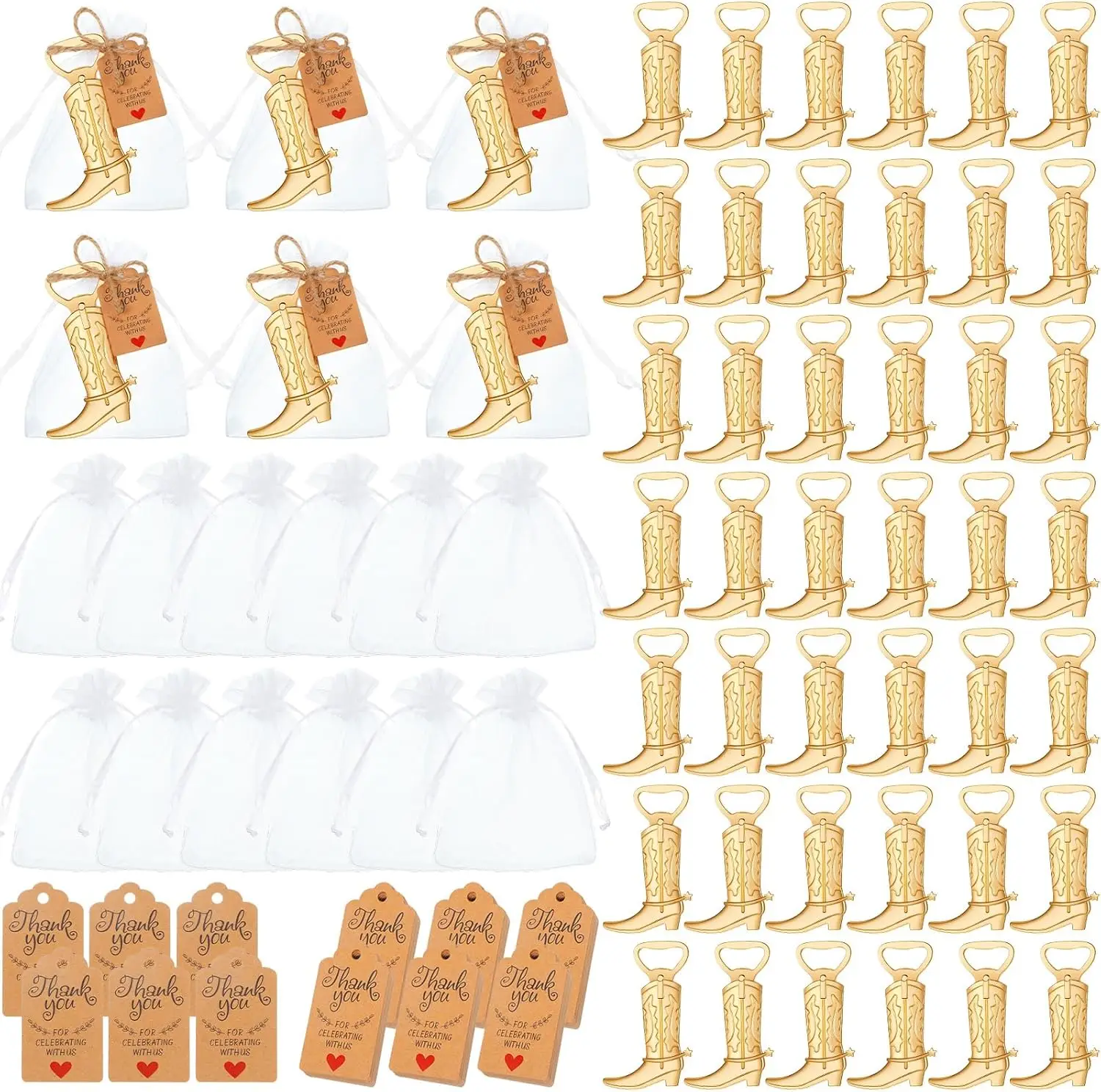 251 Pcs Cowboy Boot Bottle Opener Set Western Party Favors with Bags Tags Rope
251 Pcs Cowboy Boot Bottle Opener Set Western Party Favors with Bags Tags Rope
