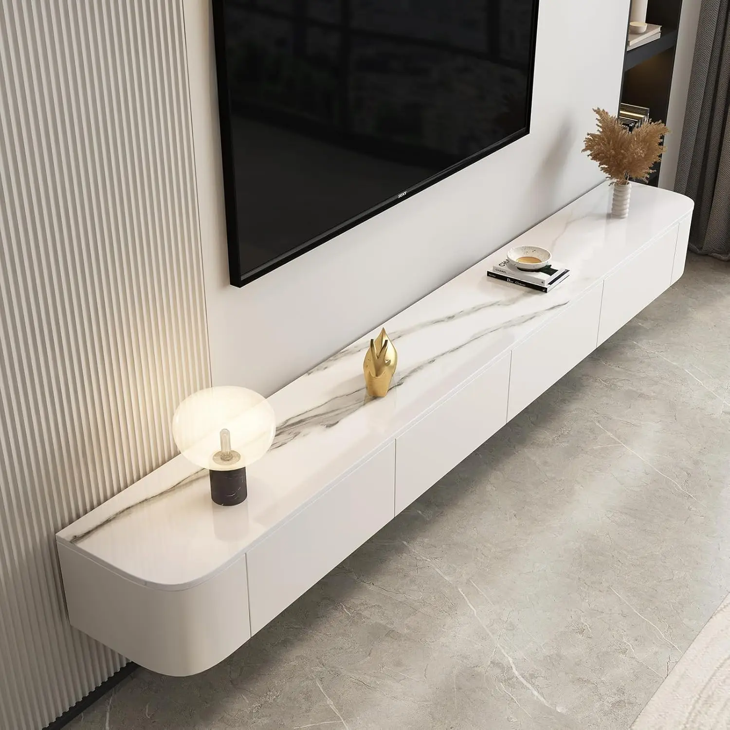 #Wall Mounted Floating TV Stand Cabinet With Door Storage Solid Wood Modern Living Room Round Corner 300CM, Customized
#Wall Mounted Floating TV Stand Cabinet With Door Storage Solid Wood Modern Living Room Round Corner 300CM, Customized