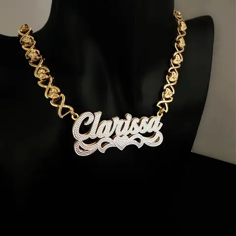 Teddy XO Chain Name Necklace - 18K Gold Plated Double Nameplate Custom 3D Name Personalized Jewelry Gift for Women Kids & Teens