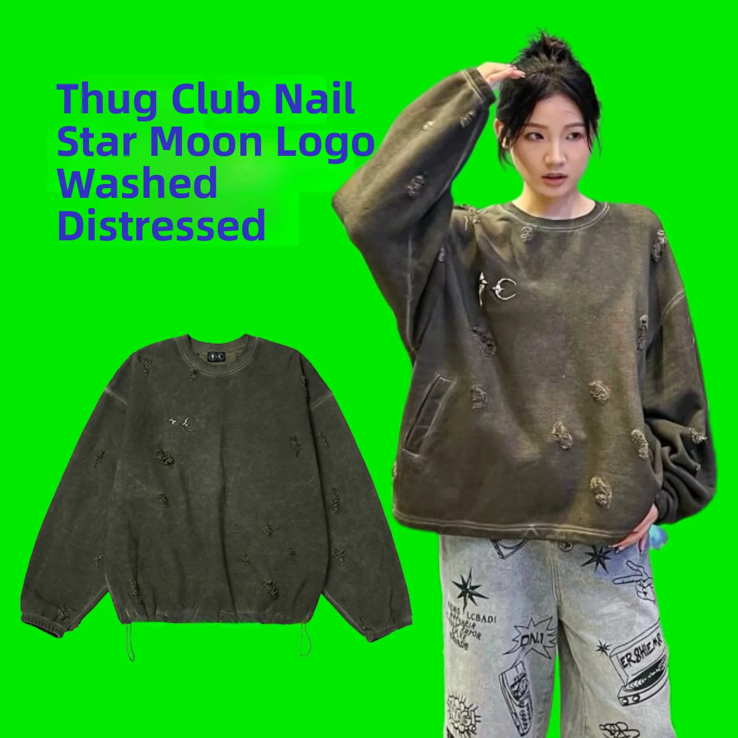 Washed Vintage Thug Club FW24 Zipper Hoodie Unisex round Neck Loose Fit Sweatshirt Star Moon Logo Embossed Double Sided Fabric
Washed Vintage Thug Club FW24 Zipper Hoodie Unisex round Neck Loose Fit Sweatshirt Star Moon Logo Embossed Double Sided Fabric