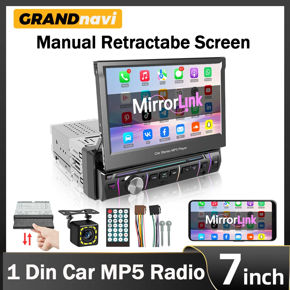 1Din 7inch Manual Retractabe Touch Screen MP5 Car Radio Player Support FM AM RDS Mirror Link Bluetooth USB SD Car Stereo
1Din 7inch Manual Retractabe Touch Screen MP5 Car Radio Player Support FM AM RDS Mirror Link Bluetooth USB SD Car Stereo