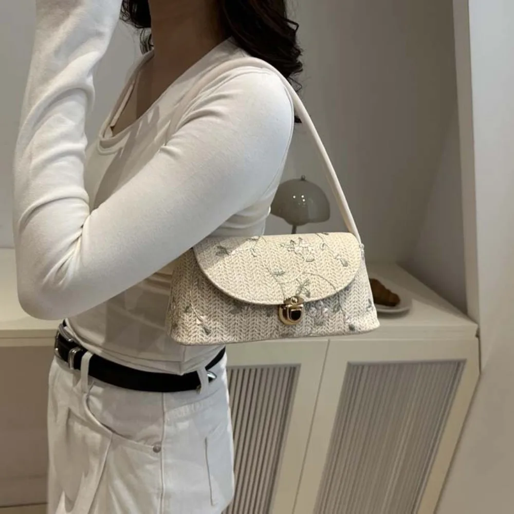 Storage Bag Elegant Grass Woven Shoulder Bag Embroidery Beige Beach Straw Hobo Khaki Large Capacity Lace Woven Underarm Bag Work
Storage Bag Elegant Grass Woven Shoulder Bag Embroidery Beige Beach Straw Hobo Khaki Large Capacity Lace Woven Underarm Bag Work