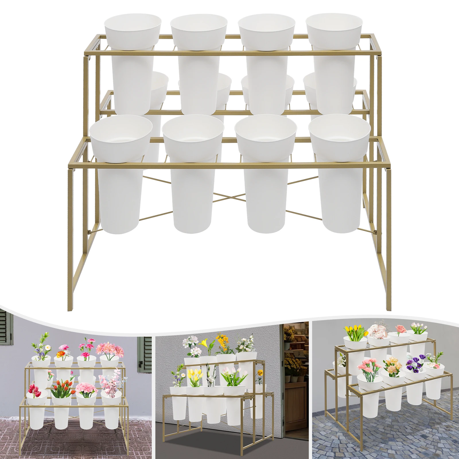 Metal Flower Display Stand 3 Layers 12 Barrels Plant Stand with Buckets 25kg Load Capacity for Florists/Gardens/Parks/Exhibitions/Farms/Shops Easy to Clean
Metal Flower Display Stand 3 Layers 12 Barrels Plant Stand with Buckets 25kg Load Capacity for Florists/Gardens/Parks/Exhibitions/Farms/Shops Easy to Clean