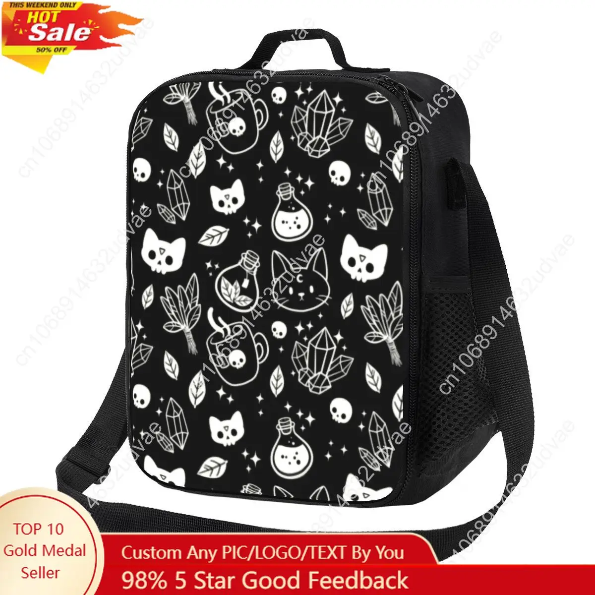 Custom Witch Thermal Insulated Lunch Bags Halloween Cat Skull Resuable Lunch for School Office Outdoor Storage Bento Food Box
Custom Witch Thermal Insulated Lunch Bags Halloween Cat Skull Resuable Lunch for School Office Outdoor Storage Bento Food Box